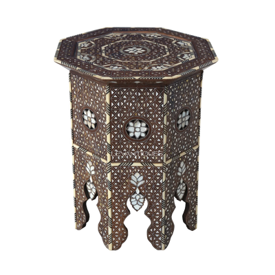 Octagonal Moroccan side table with mother of pearl inlay for modern interior by Levantiques