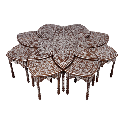 Luxurious center table in walnut inlaid with mother of pearl By Levantiques