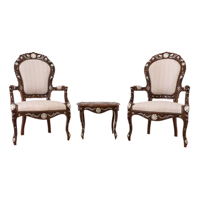 carved Wood classic Armchair Set with Table for luxury villa by Levantiques