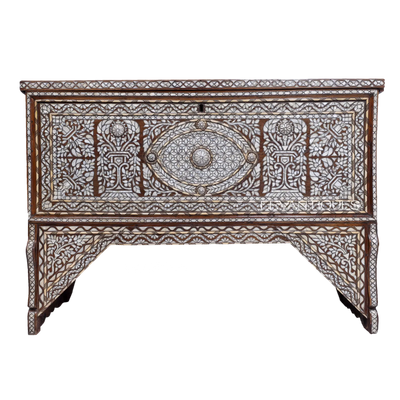 mother of pearl inlay Syrian wedding chest by levantiques