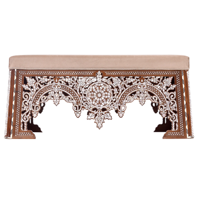 mother of pearl inlay bench seat with velvet fabric by levantiques