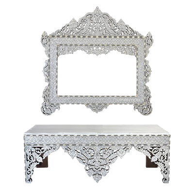 mother of pearl inlay console table with mirror by levantiques