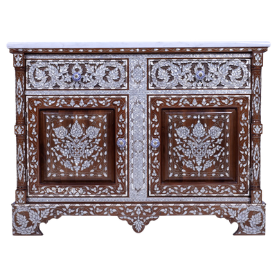 mother of pearl inlay living room cabinet with marble top by Levantiques