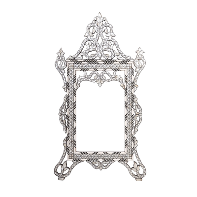 small sized white mother  of pearl inlay mirror by levantiques
