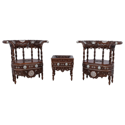 Pearl inlaid royal chair set for luxury Majlis by Levantiques