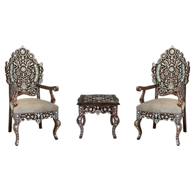Large Mother of Pearl Moroccan Chair set by levantiques