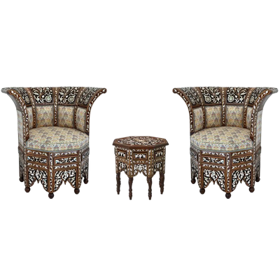 Mother of Pearl Inlay Syrian Chair Set by levantiques