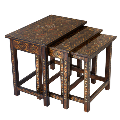 Wooden Nesting table inlaid with mother of pearl by Levantiques