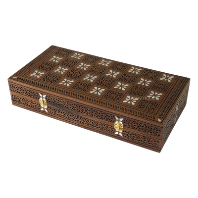 floral mother of pearl inlay backgammon by levantiques