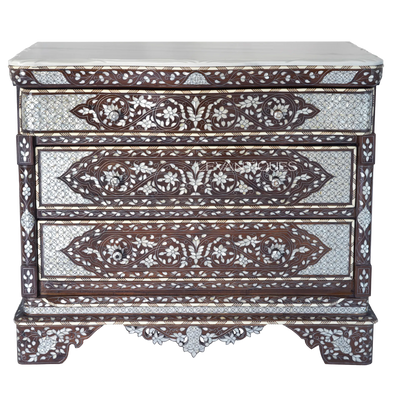 mother of pearl dresser of three drawers with marble top by levantiques