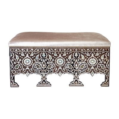 mother of pearl inlay luxury wooden bed bench by Levantiques