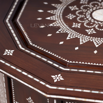  pearl inlay walnut Moroccan coffee table by Levantiques