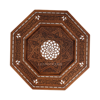 Islamic patterns on carved walnut table top by Levantiques