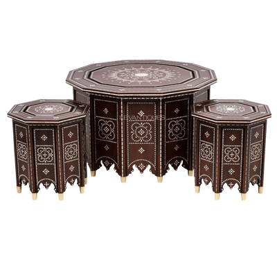 Arabic majlis coffee table set in walnut and MOP inlay by Levantiques