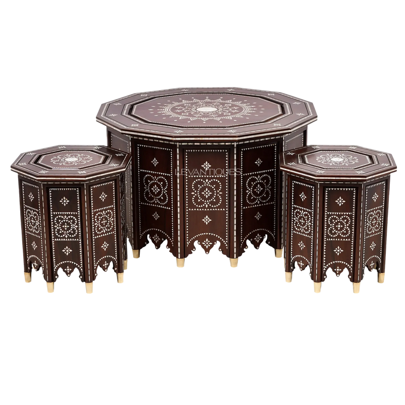 Arabic majlis coffee table set in walnut and MOP inlay by Levantiques