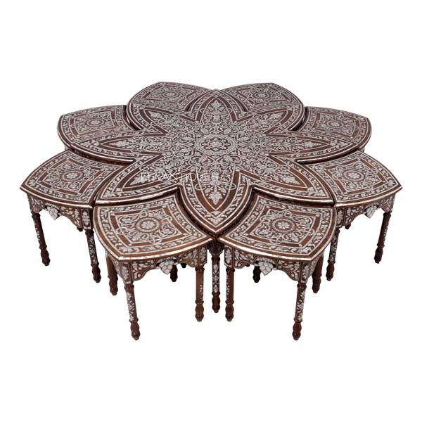 Luxurious center table in walnut inlaid with mother of pearl By Levantiques