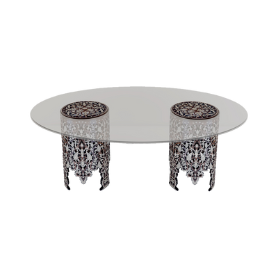 Luxury dining table in barrel shape with glass top by Levantiques