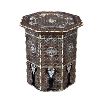 Moroccan side table bone and mother of pearl inlay by Levantiques