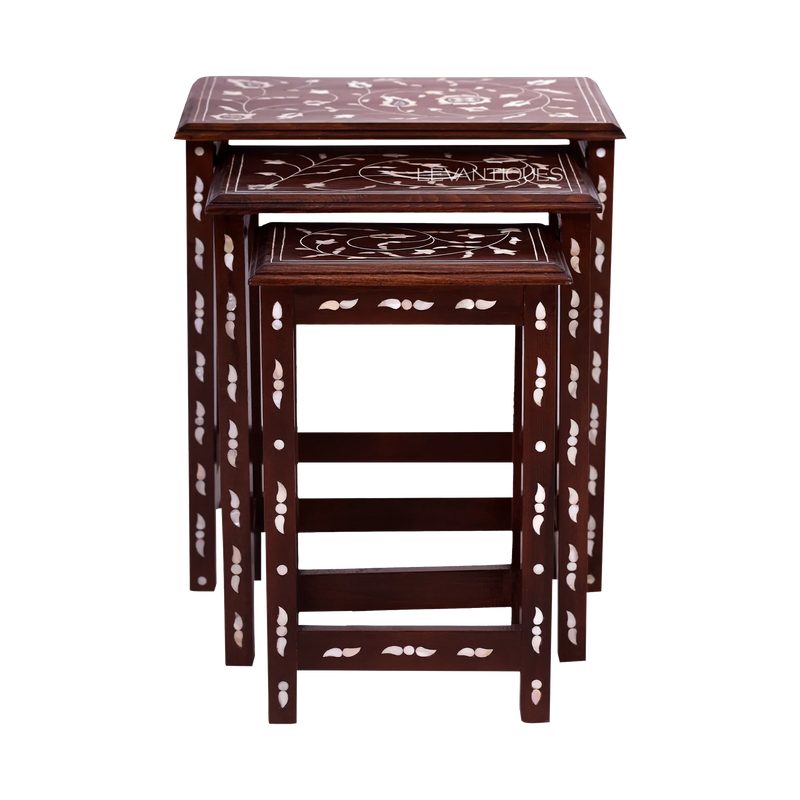 1 Mother of pearl inlay nesting table by Levantiques