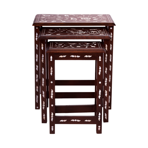 1 Mother of pearl inlay nesting table by Levantiques