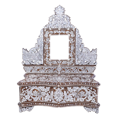 Pearl inlay Luxury mirrored vanity with drawer by Levantiques