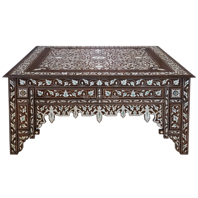 Square coffee table inlaid with abalone and MOP by Levantiques