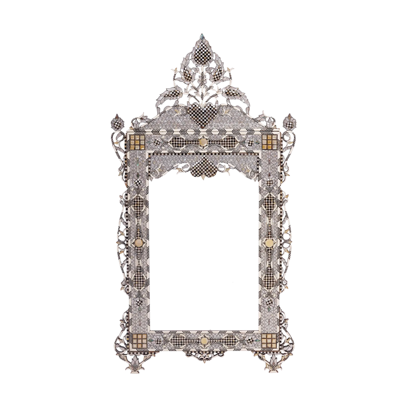 black and white heart shape mother of pearl inlay mirror by levantiques