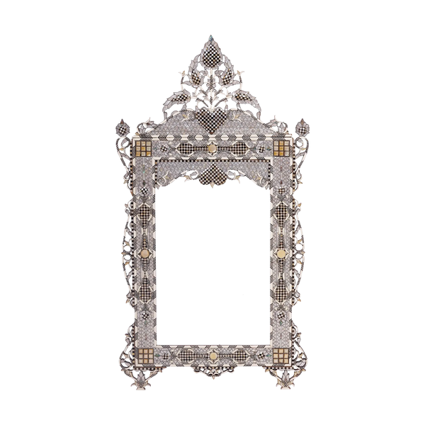 black and white heart shape mother of pearl inlay mirror by levantiques