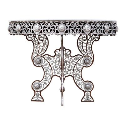 mother of pearl console table with marble top by levantiques