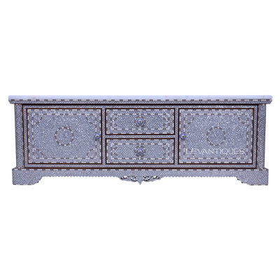 mother of pearl inlay white tv stand by levantiques