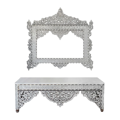 pearl inlay console mirror set by Levantiques