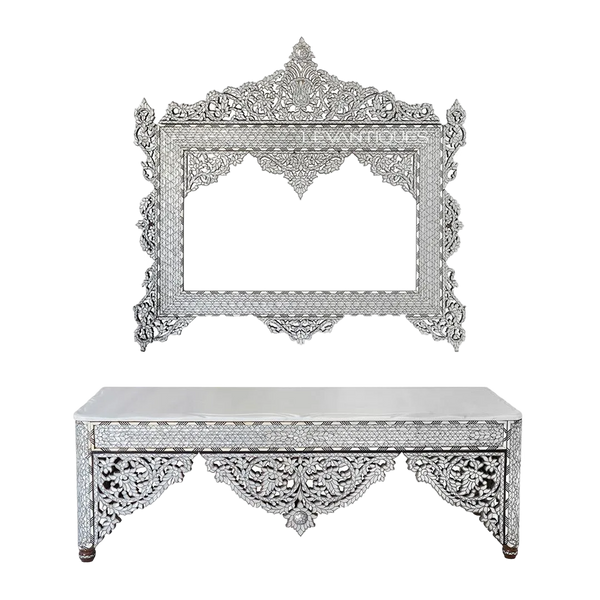 pearl inlay console mirror set by Levantiques