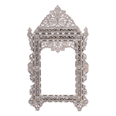 white ornamented mother of pearl inlay mirror by Levantiques