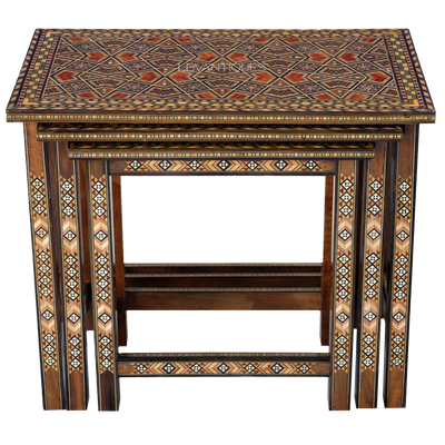 nesting table set inlaid with mother of pearl by Levantiques