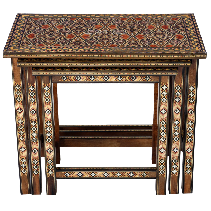 nesting table set inlaid with mother of pearl by Levantiques