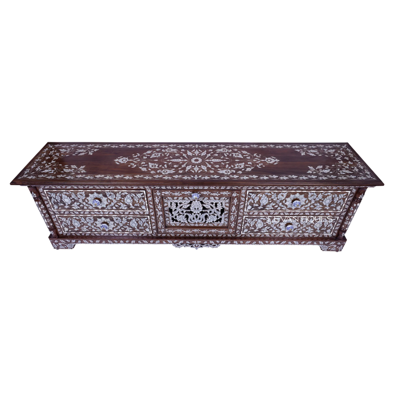 Luxury TV table inlaid with mother of pearl by Levantiques