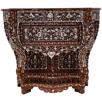 Syrian Mother-of-Pearl Inlaid Carved Walnut Console Table by levantiques