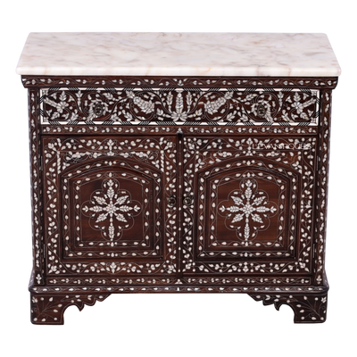 mother of pearl inlay cabinet with marble top by Levantiques