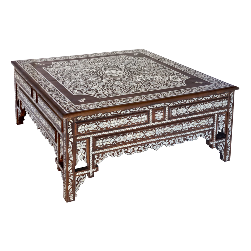 Moroccan coffee table inlaid with mother of pearl by Levantiques