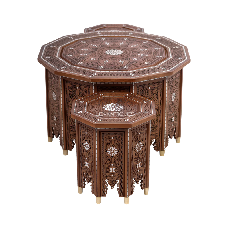 Mother of pearl coffee table set for Arabic majlis interior design by Levantiques