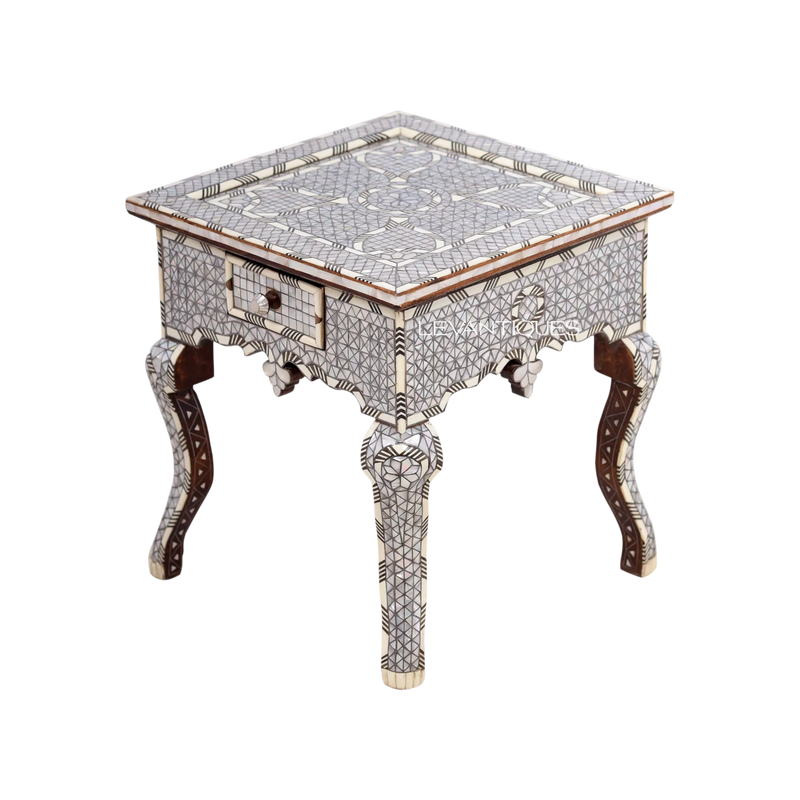 Mother of pearl side table with bone inlay by Levantiques