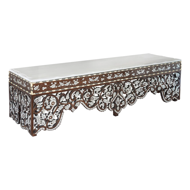 marble top sideboard inlay with pearls and bones by levantiques