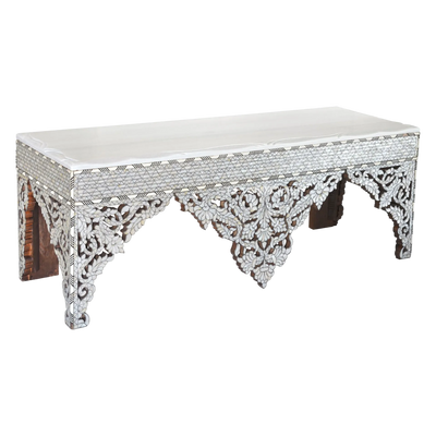 mother of pearl inlay side board with marble top by levantiques