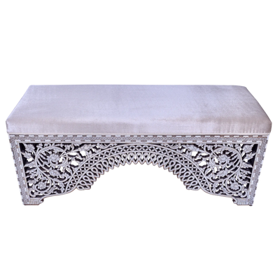 mother of pearl ornamented white bench by Levantiques