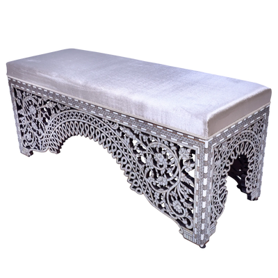 big sized mother of pearl inlay Moroccan bench by Levantiques