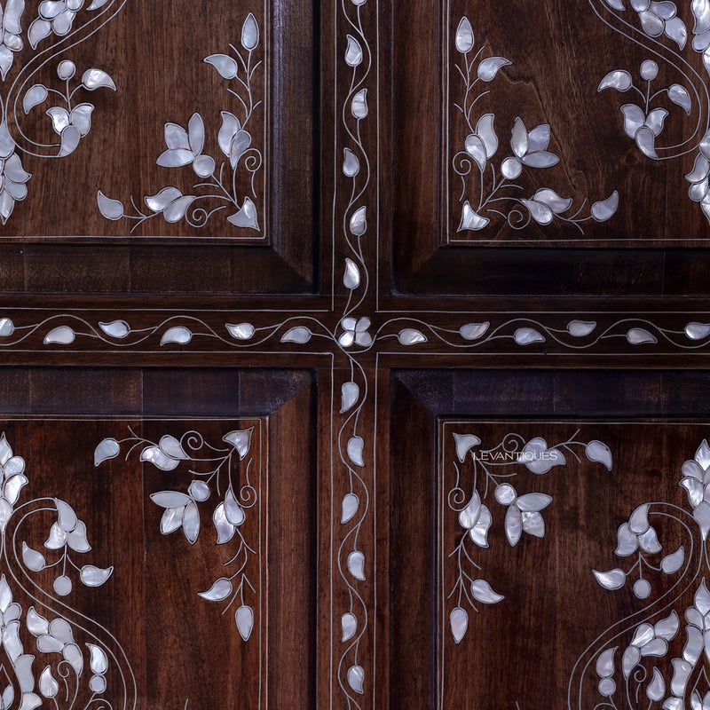 mother of pearl inlay art on Syrian Armoire by Levantiques