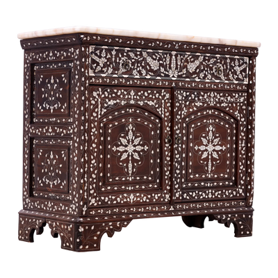 vintage wooden cabinet inlaid with pearl by Levantiques