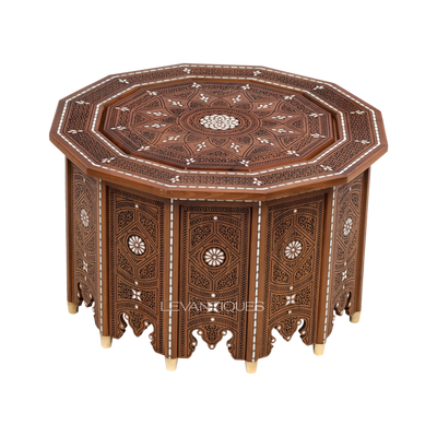 Arabic coffee table in carved walnut and mother of pearl by Levantiques