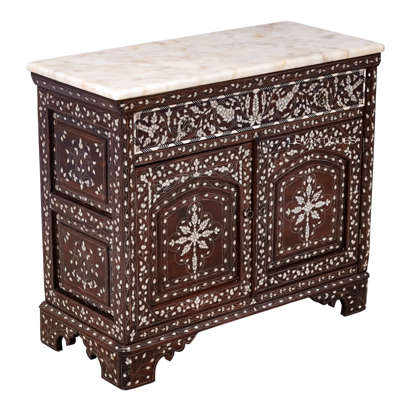 Vintage bar cabinet inlaid with pearl by Levantiques