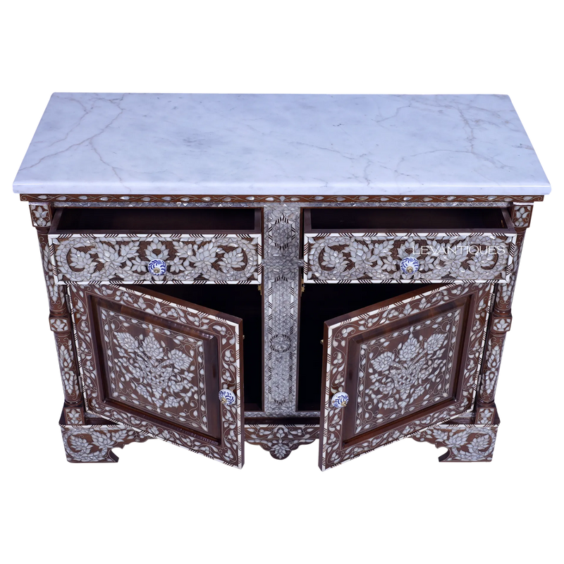 mother of pearl bar cabinet with tow drawers by Levantiques